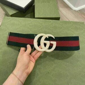 NWOT Authentic  Gucci  Web Elastic Plexiglass GG Marmont Belt Red Green